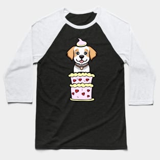 Happy dog Jumping out of a cake Baseball T-Shirt